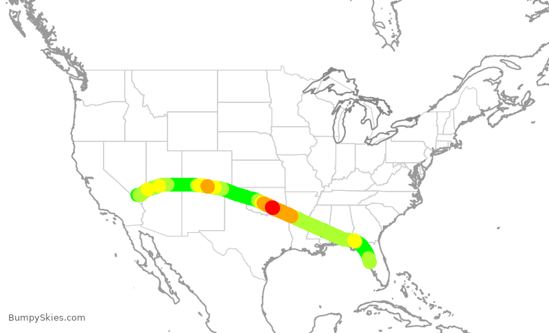 Turbulence forecast map for SWA1085, TPA to LAS
