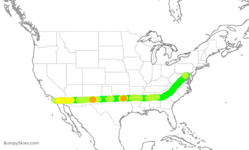 Turbulence forecast map for SWA1088, BWI to SAN