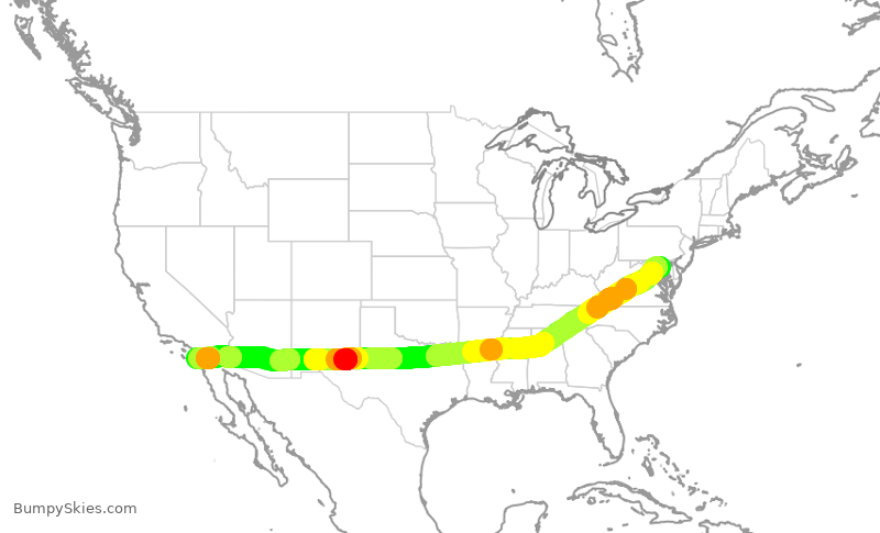 Turbulence forecast map for SWA1089, BWI to SAN