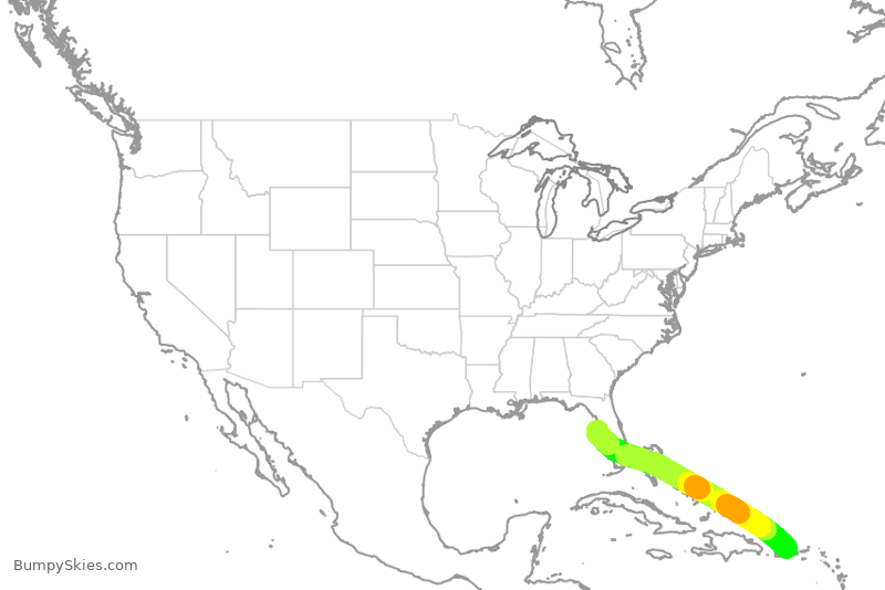 Turbulence forecast map for SWA1089, SJU to TPA