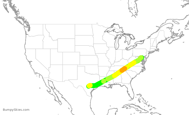 Turbulence forecast map for SWA1092, BWI to SAT