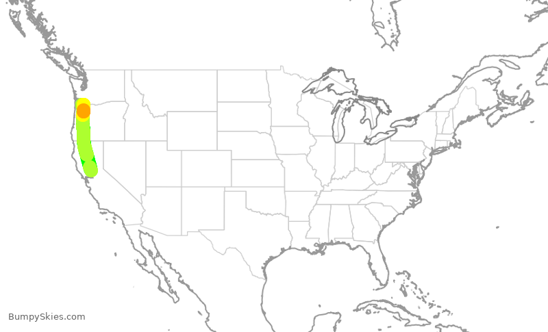 Turbulence forecast map for SWA1095, SMF to PDX