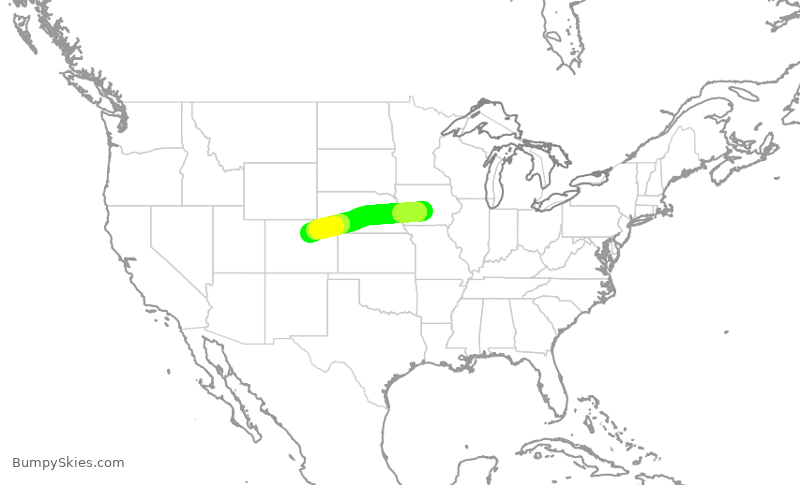 Turbulence forecast map for SWA1096, DSM to DEN