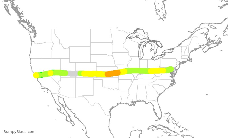 Turbulence forecast map for SWA1101, BWI to SFO