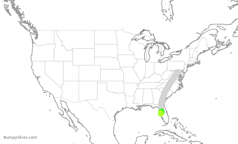 Turbulence forecast map for SWA1102, BWI to TPA
