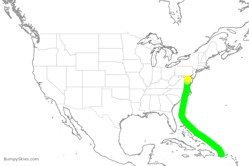 Turbulence forecast map for SWA1103, BWI to SJU
