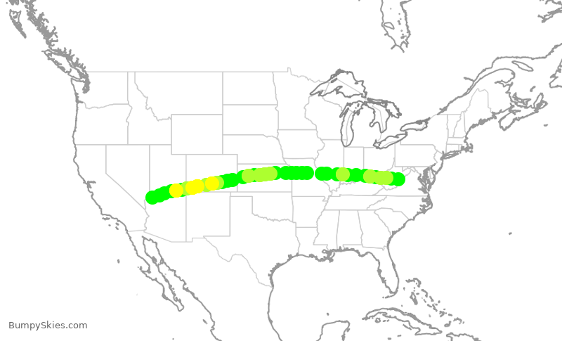 Turbulence forecast map for SWA1104, LAS to BWI