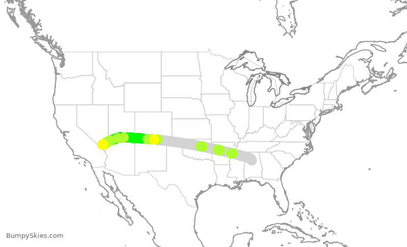 Turbulence forecast map for SWA1105, BHM to LAS