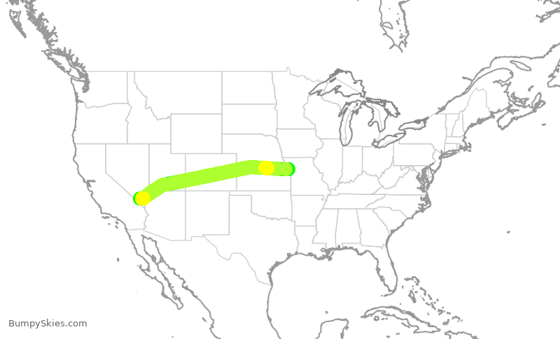 Turbulence forecast map for SWA1106, MCI to LAS