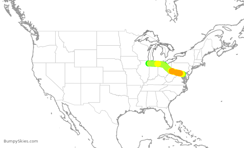 Turbulence forecast map for SWA1107, MDW to BWI
