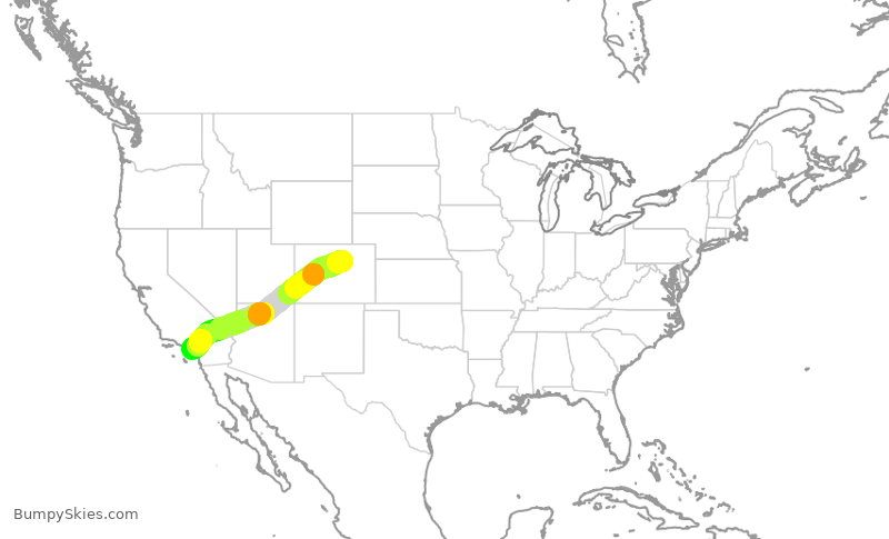 Turbulence forecast map for SWA1108, DEN to SNA