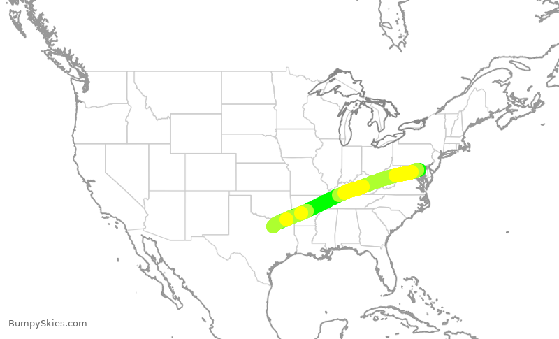 Turbulence forecast map for SWA1109, BWI to DAL
