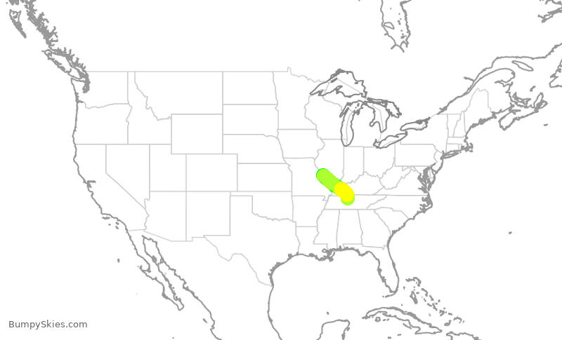 Turbulence forecast map for SWA1110, STL to BNA