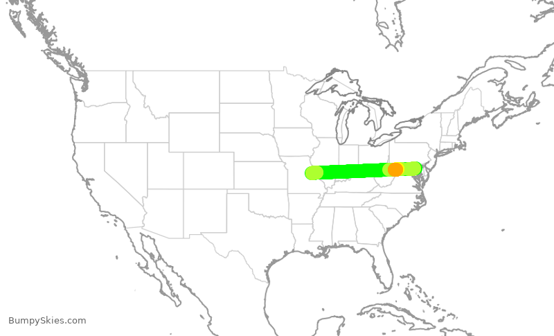 Turbulence forecast map for SWA1111, BWI to STL