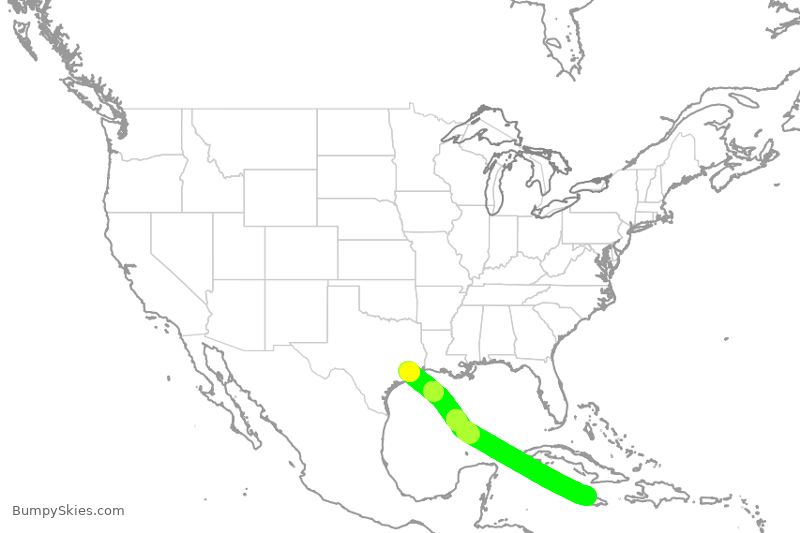 Turbulence forecast map for SWA1115, HOU to MBJ