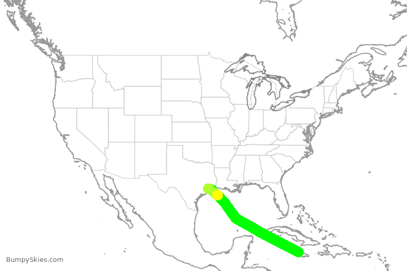 Turbulence forecast map for SWA1116, MBJ to HOU