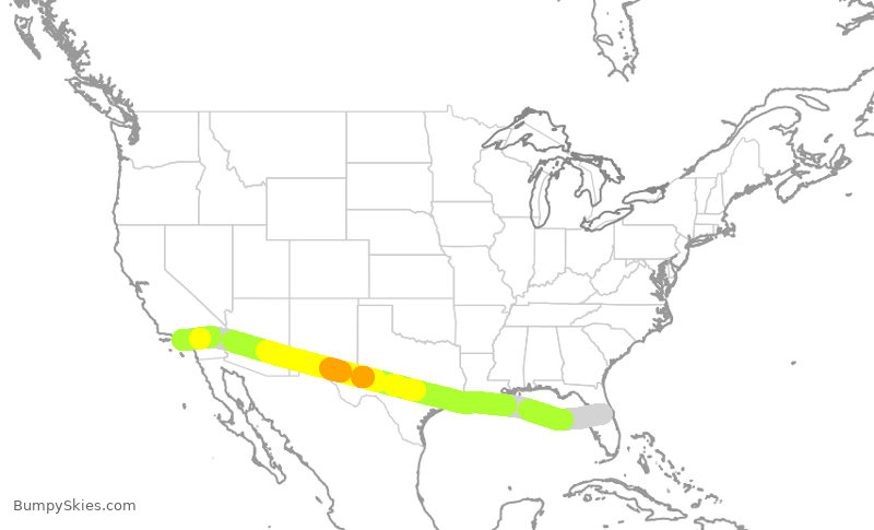 Turbulence forecast map for SWA1120, MCO to LAX