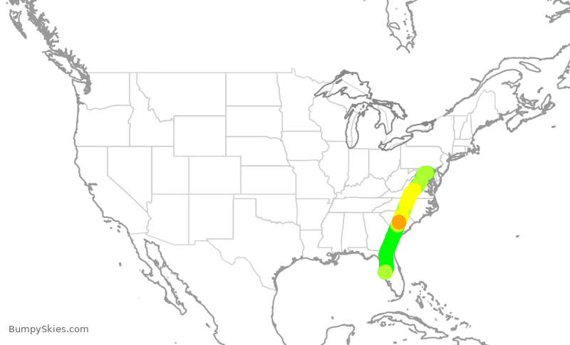 Turbulence forecast map for SWA1123, BWI to TPA