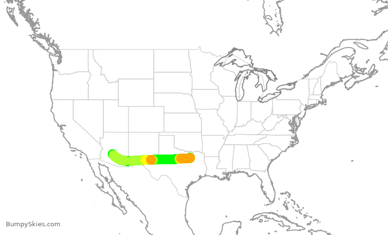 Turbulence forecast map for SWA1123, DAL to PHX