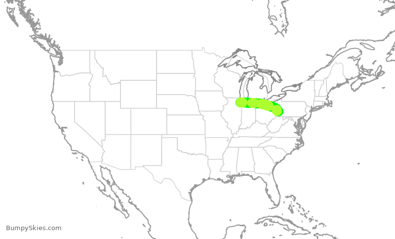 Turbulence forecast map for SWA1125, MDW to PIT