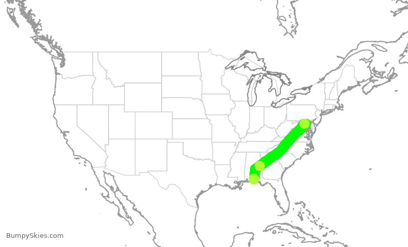 Turbulence forecast map for SWA1129, BWI to VPS