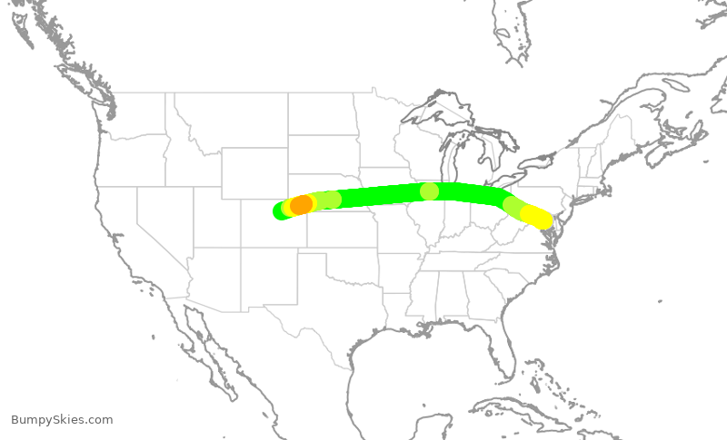 Turbulence forecast map for SWA1130, BWI to DEN