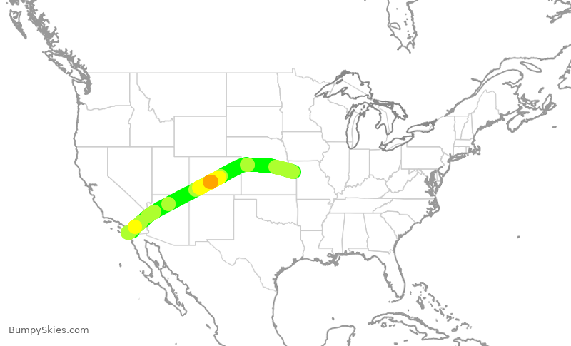 Turbulence forecast map for SWA1133, MCI to SAN