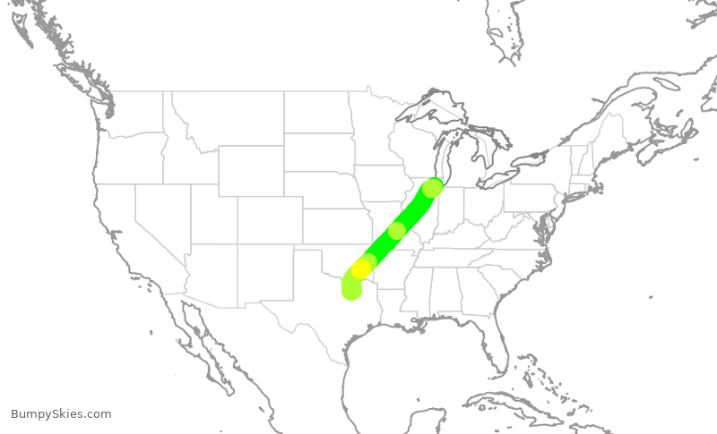 Turbulence forecast map for SWA1136, DAL to MDW