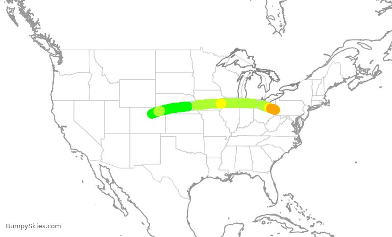 Turbulence forecast map for SWA1138, PIT to DEN