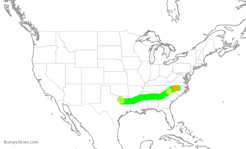 Turbulence forecast map for SWA1139, RDU to DAL