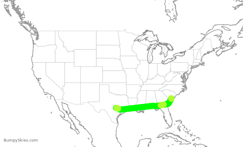 Turbulence forecast map for SWA1140, CHS to AUS