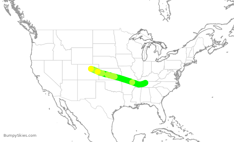 Turbulence forecast map for SWA1140, DEN to BNA