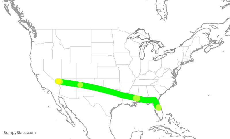 Turbulence forecast map for SWA1140, LAS to MCO