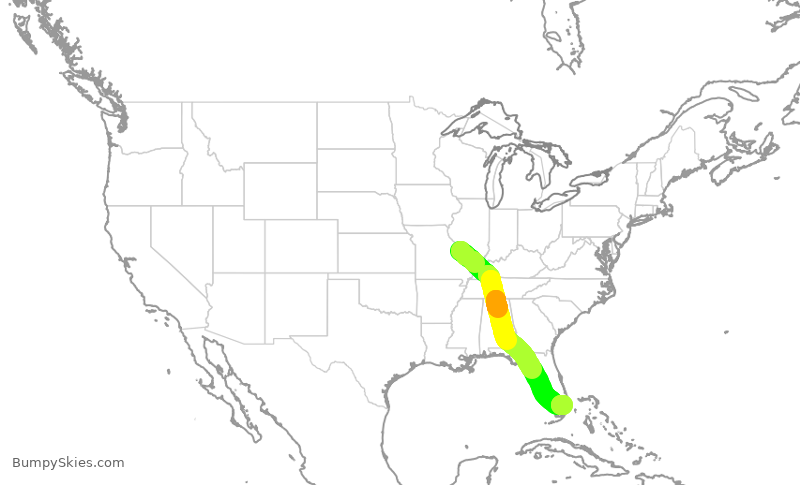 Turbulence forecast map for SWA1141, STL to FLL