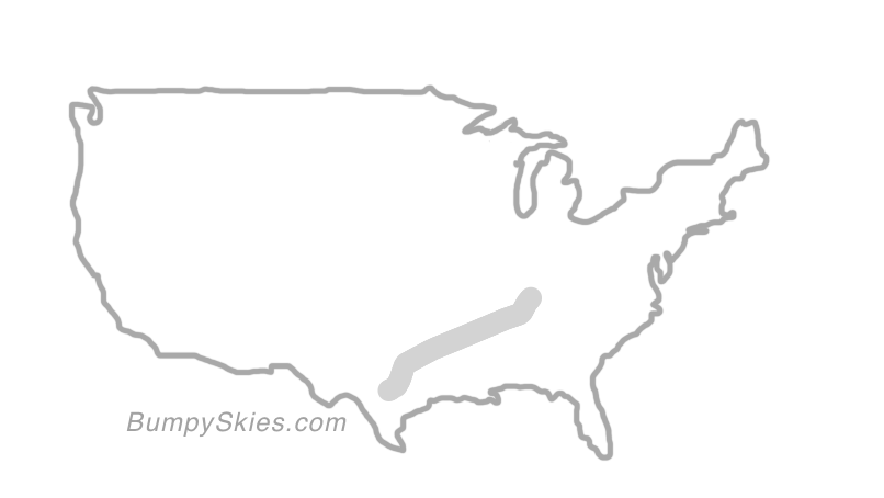 Map of continental US with illustrated flight path and turbulence forecast (described in text below)
