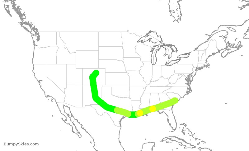 Turbulence forecast map for SWA1145, CHS to DEN