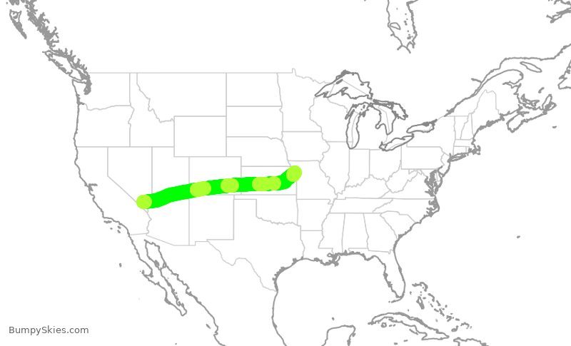 Turbulence forecast map for SWA1145, LAS to MCI