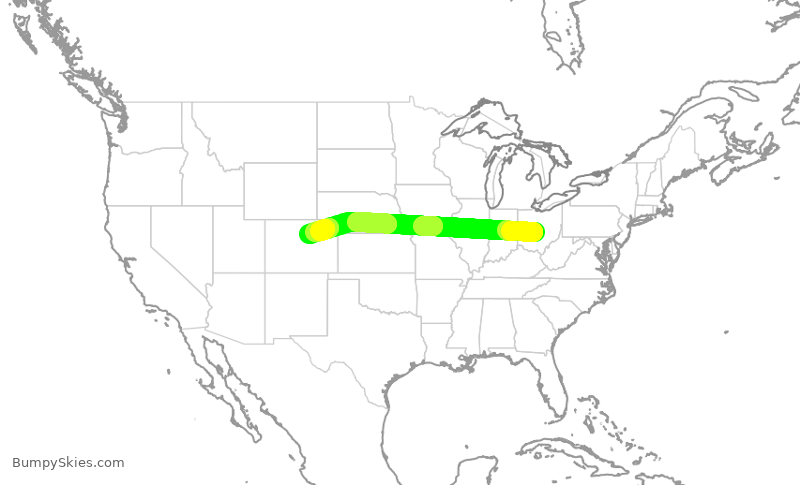 Turbulence forecast map for SWA1147, CMH to DEN