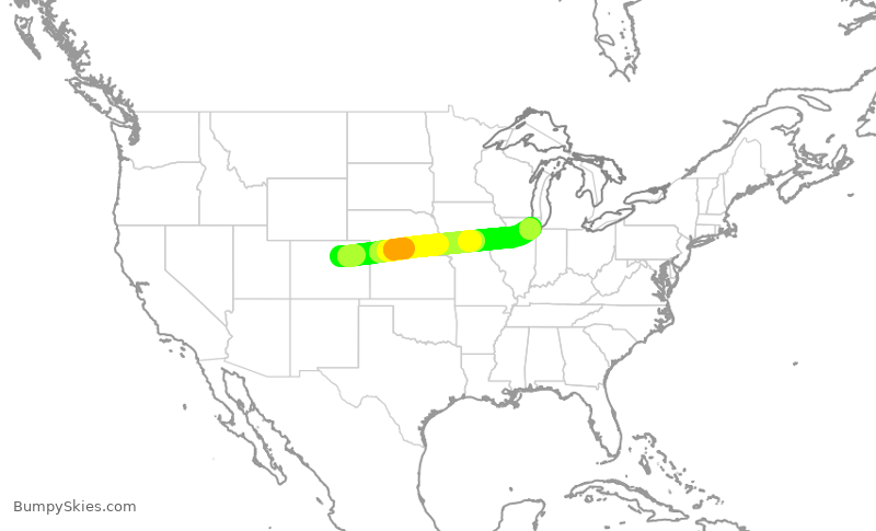 Turbulence forecast map for SWA114, DEN to MDW