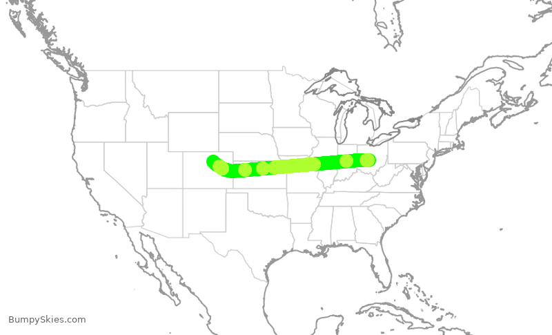 Turbulence forecast map for SWA1150, CMH to DEN