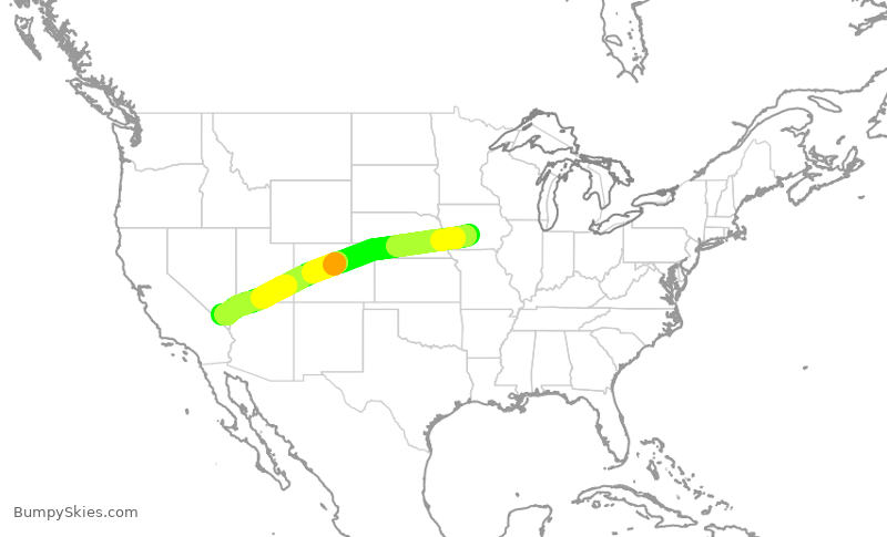 Turbulence forecast map for SWA1150, DSM to LAS