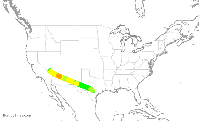 Turbulence forecast map for SWA1150, SAT to LAS