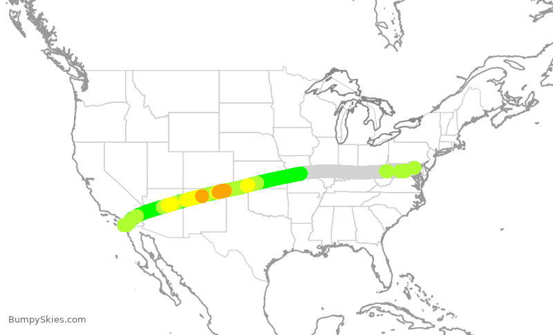 Turbulence forecast map for SWA1151, BWI to SAN