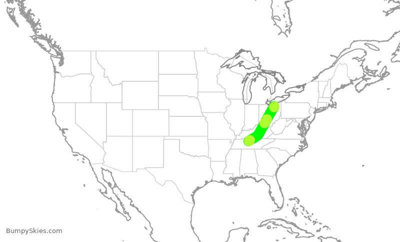 Turbulence forecast map for SWA1151, CLE to BNA