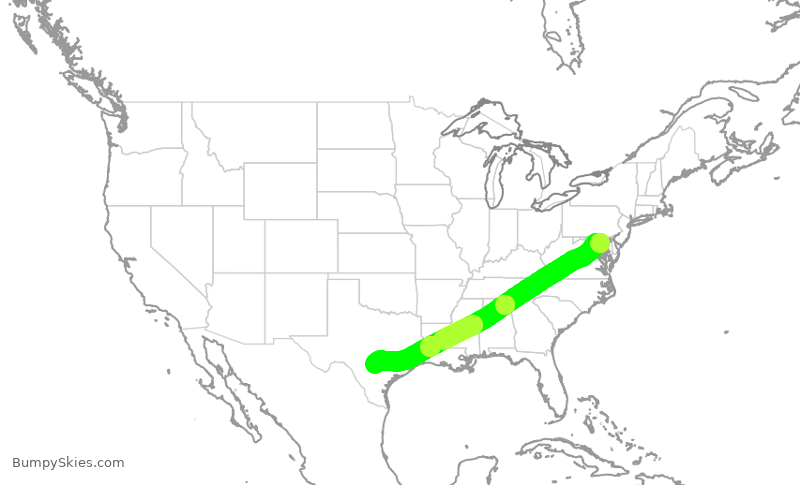 Turbulence forecast map for SWA1152, BWI to SAT