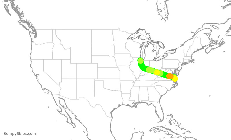 Turbulence forecast map for SWA1152, MDW to ORF