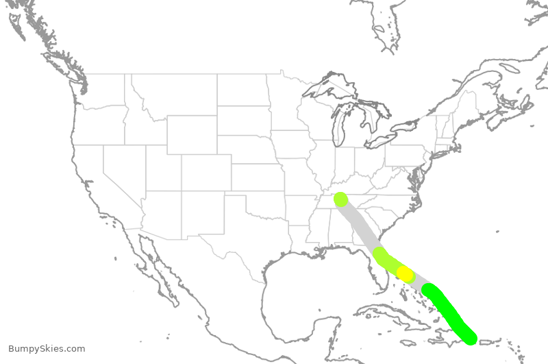 Turbulence forecast map for SWA1154, BNA to PUJ