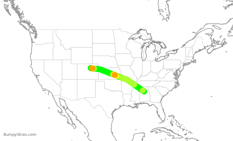 Turbulence forecast map for SWA1155, DEN to BHM