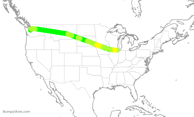 Turbulence forecast map for SWA1155, MDW to SEA
