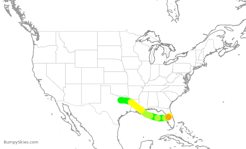 Turbulence forecast map for SWA1161, DAL to MCO